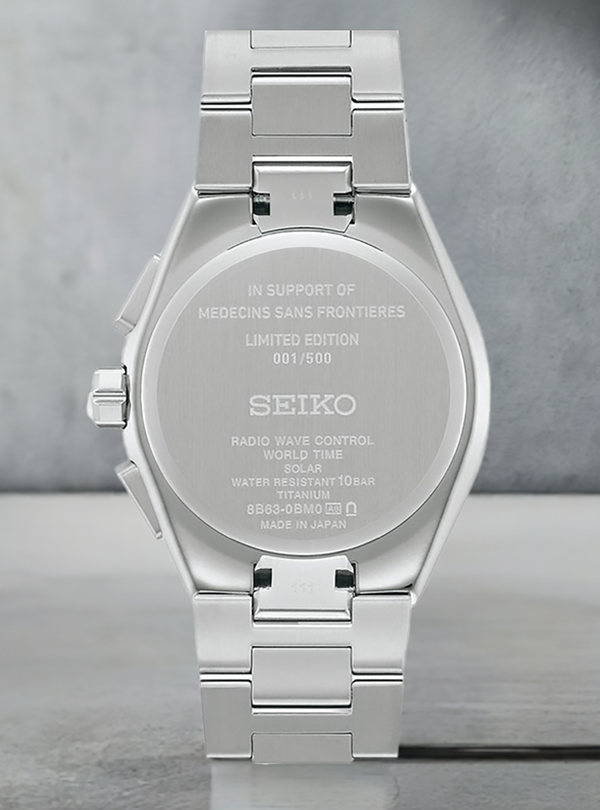 SEIKO WATCH ASTRO SOLAR MEDICINS SANS FRONTIERES LIMITED EDITION SBXY093 MADE IN JAPAN JDM
