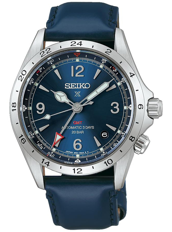 Seiko watch with blue strap and blue dial on a white background