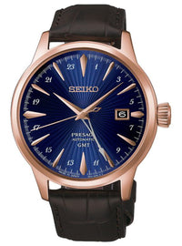 A new color joins “Cocktail Time Around the World,” a collection of GMT models inspired by cocktails from across the globe. Inspired by the Corcovado, a cocktail named after a location in Brazil, this striking model pairs a deep, vivid blue dial with a pink-gold-tone case.